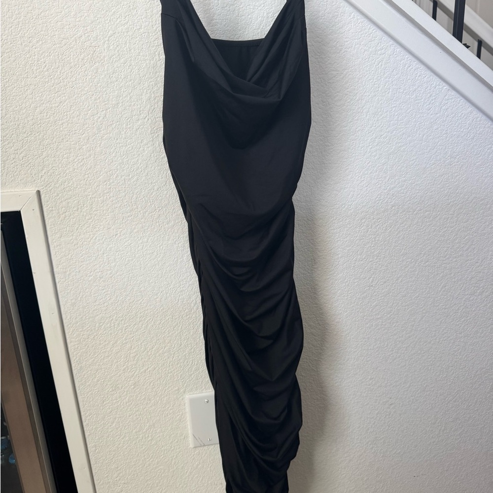 Elegant Black Draped Women's Dress